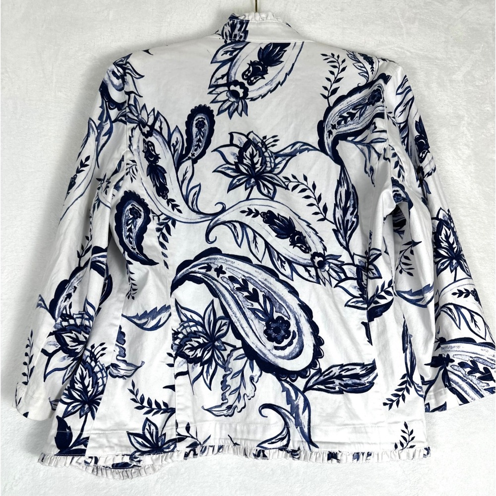 Chico's Cotton Paisley Jacket Blazer Size 1 (M) Blue White Coastal Quiet Luxury - Picture 7 of 10